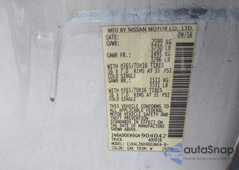 2016 Nissan Frontier Sv из США, поврежденный, VIN 1N6AD0ER6GN904042